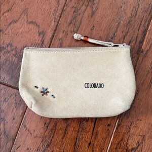 Vintage Beige Suede Pouch with Embroidery - COLORADO branded